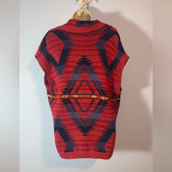 Chaps denim Red and Blue Aztec Geometric Knit Shaw short sleeve Cardigan large - Picture 2 of 5